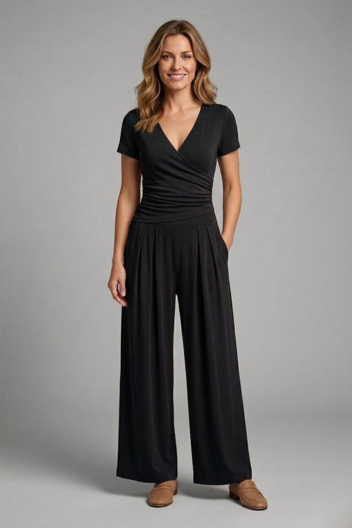 Women’s Jumpsuit with V-Neck and Wide Legs