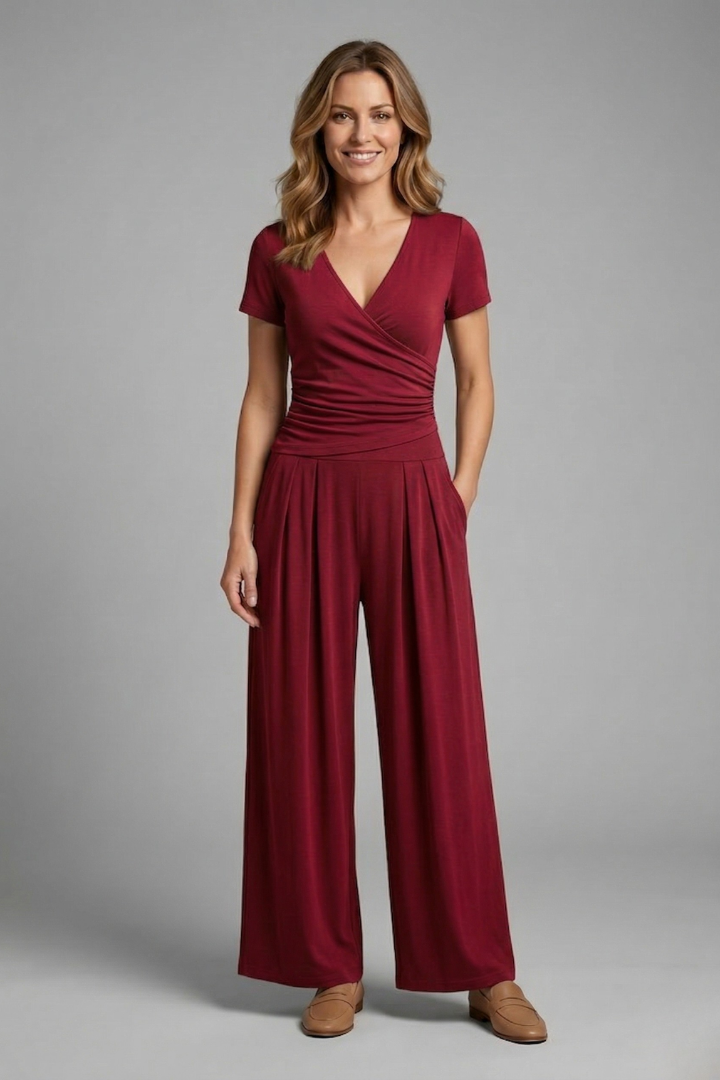 Women’s Jumpsuit with V-Neck and Wide Legs