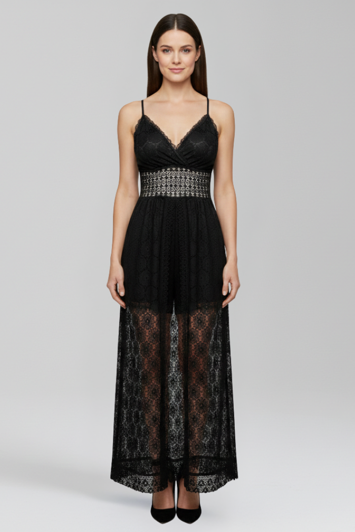 Women’s Jumpsuit with V-Neckline and Textured Surface