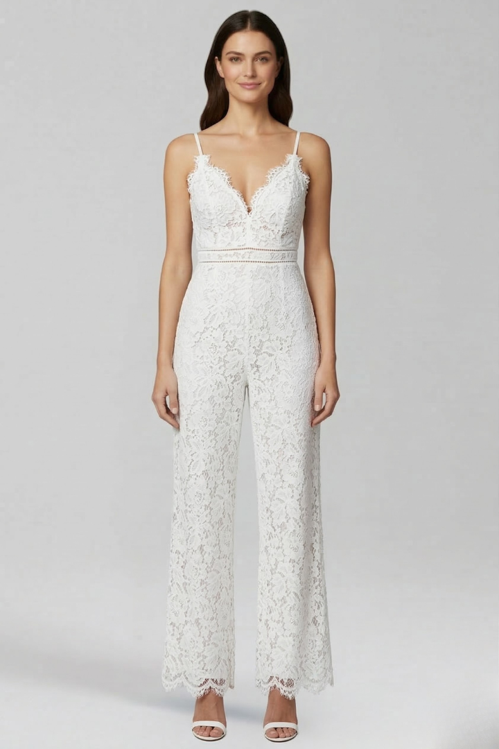 Women’s Jumpsuit with V Neckline and Lace Detail