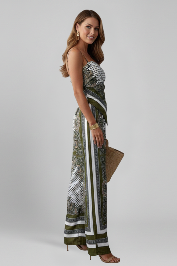 Women’s Jumpsuit with V Neckline and Printed Surface