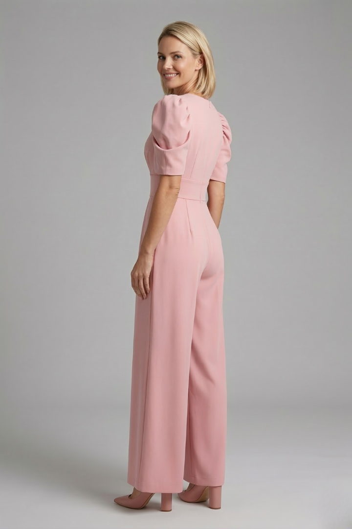 Women’s Jumpsuit with V Neckline and Puff Sleeves