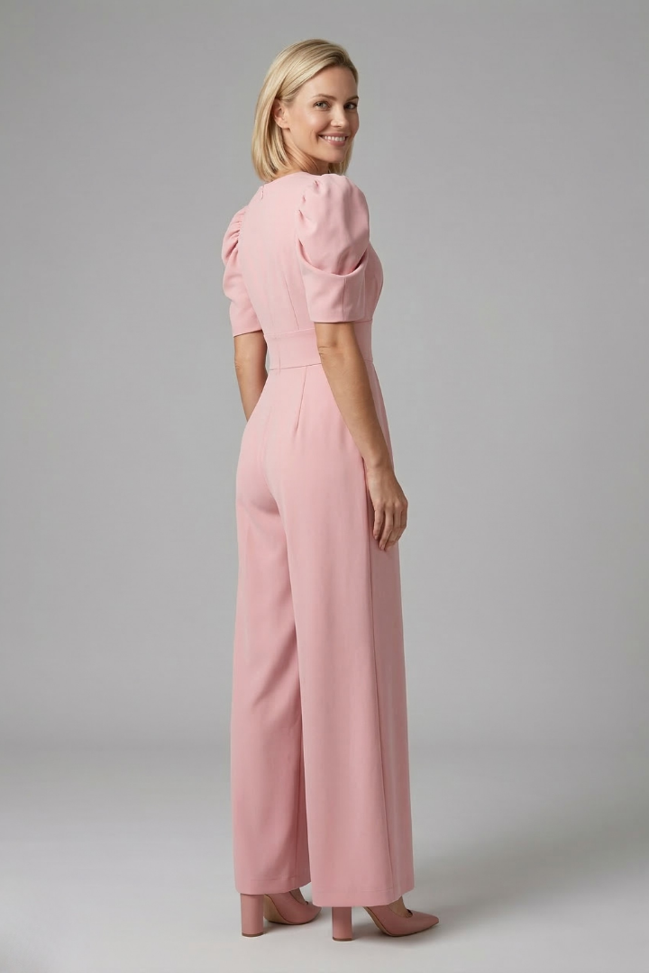 Women’s Jumpsuit with V Neckline and Puff Sleeves