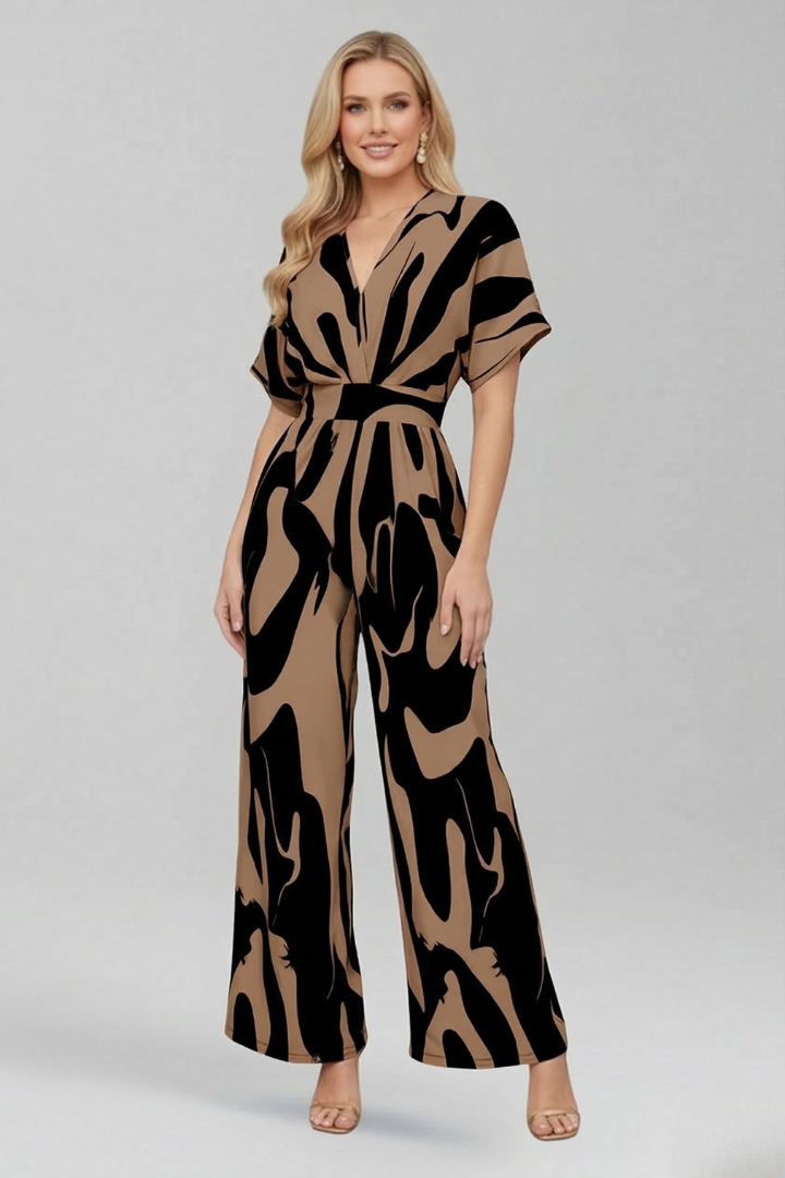 Women’s Jumpsuit with V Neckline and Short Sleeves