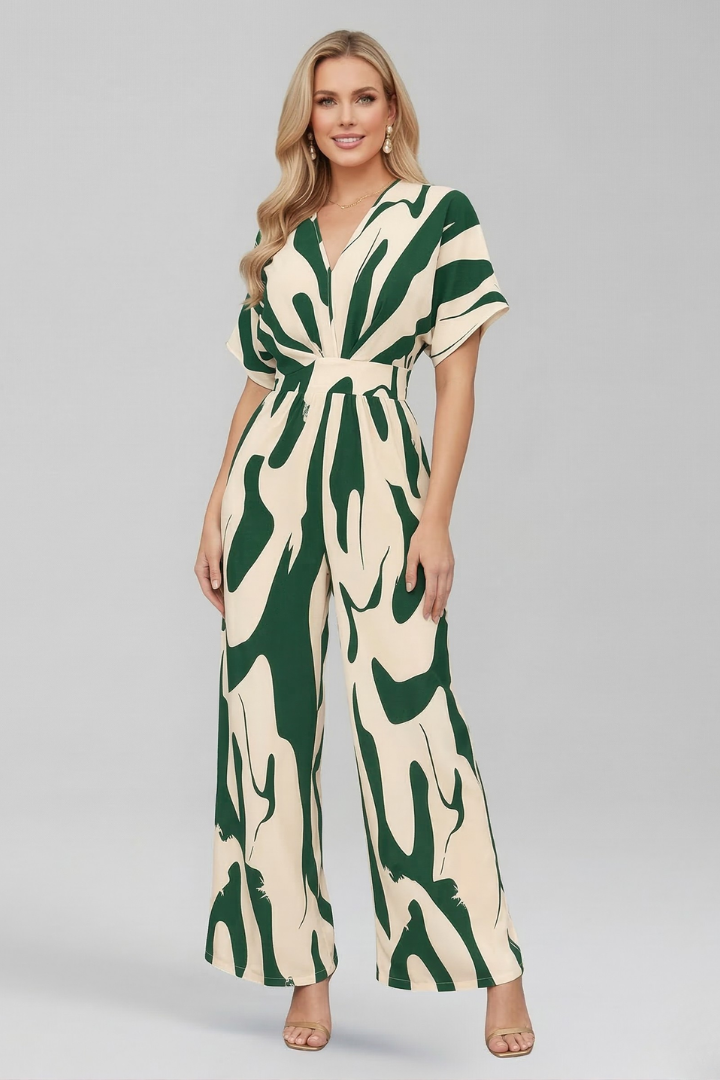 Women’s Jumpsuit with V Neckline and Short Sleeves