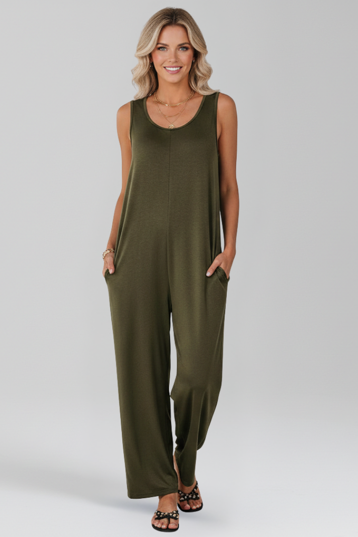 Women’s Jumpsuit with V Neckline and Side Pockets