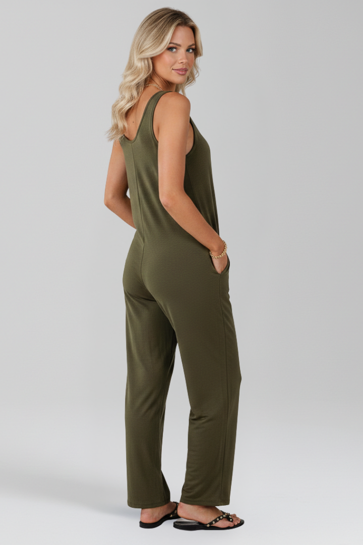 Women’s Jumpsuit with V Neckline and Side Pockets