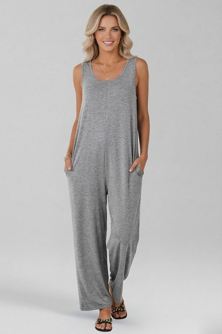 Women’s Jumpsuit with V Neckline and Side Pockets
