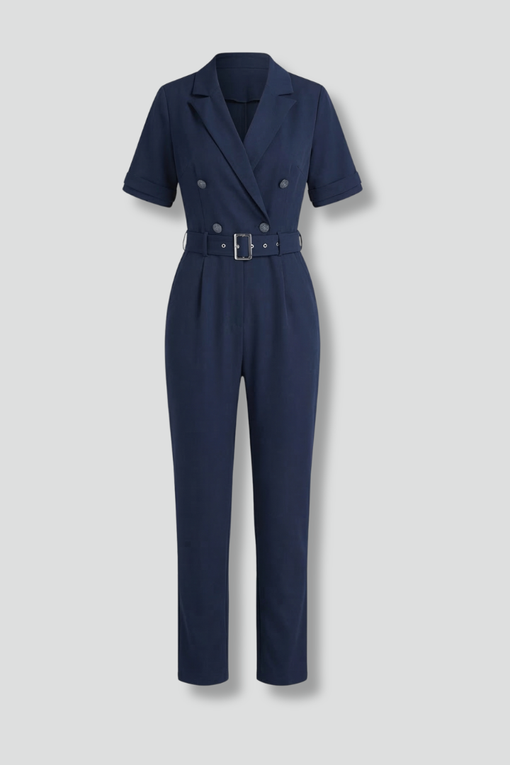 Women’s Jumpsuit with V Neckline and Tied Waist Belt