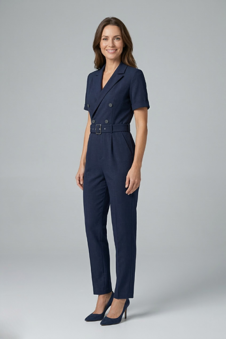 Women’s Jumpsuit with V Neckline and Tied Waist Belt
