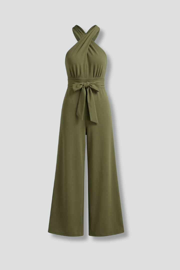 Women’s Jumpsuit with V Neckline and Tied Waist