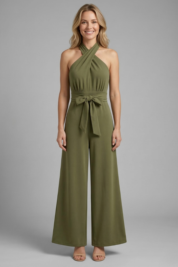 Women’s Jumpsuit with V Neckline and Tied Waist