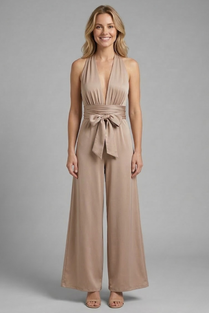 Women’s Jumpsuit with V Neckline and Tied Waist