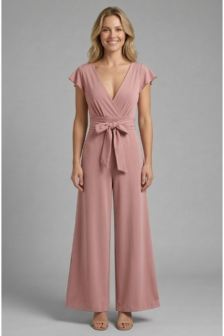Women’s Jumpsuit with V Neckline and Tied Waist