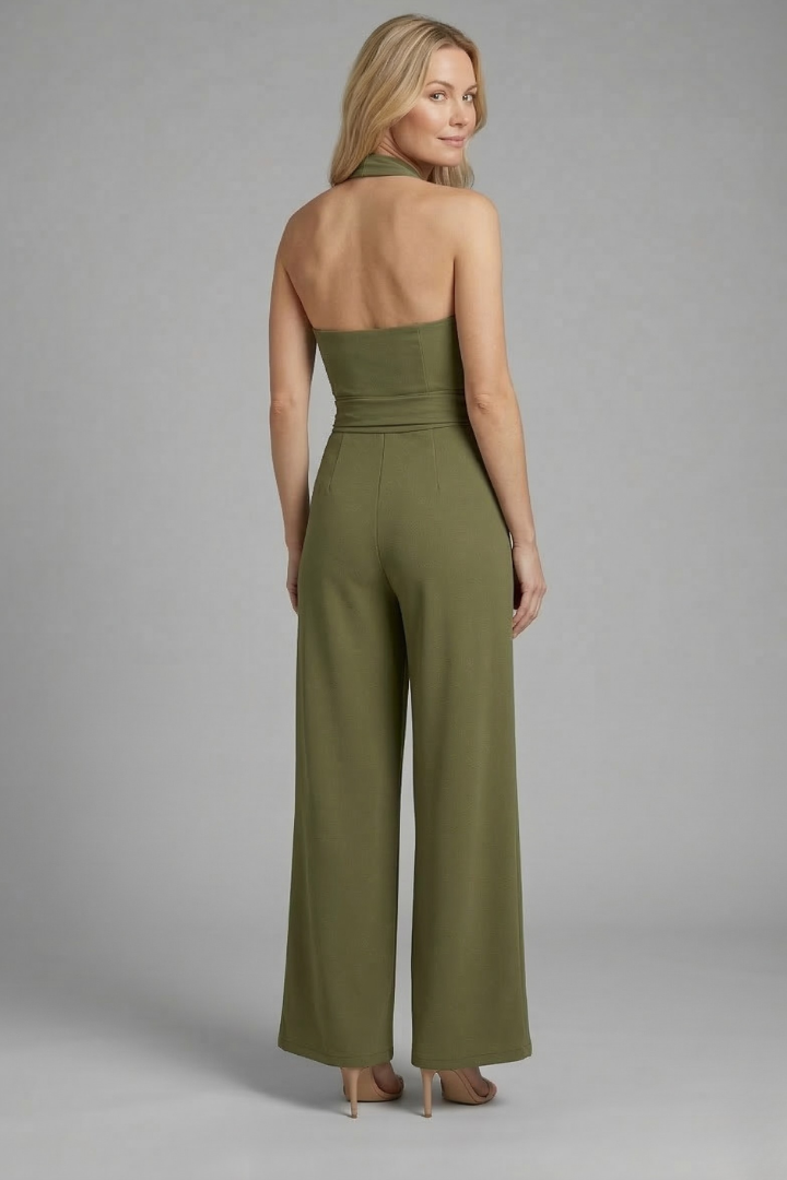 Women’s Jumpsuit with V Neckline and Tied Waist
