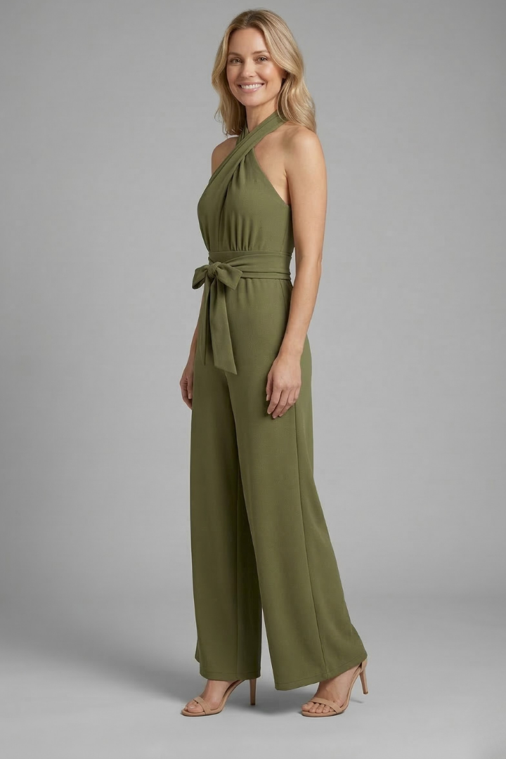 Women’s Jumpsuit with V Neckline and Tied Waist