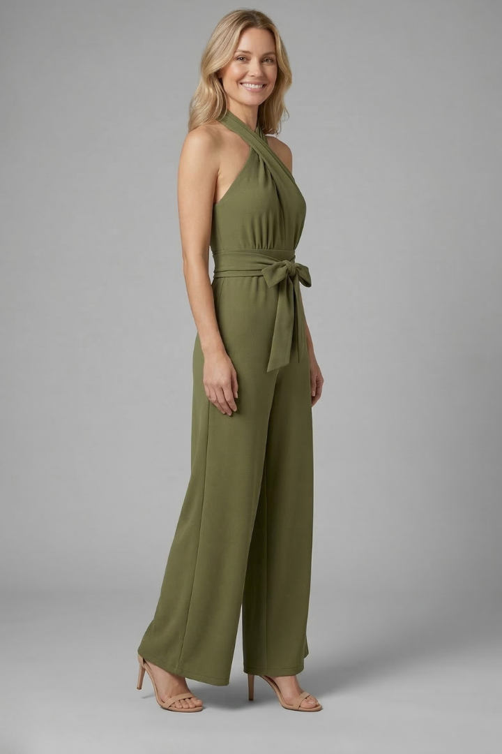 Women’s Jumpsuit with V Neckline and Tied Waist
