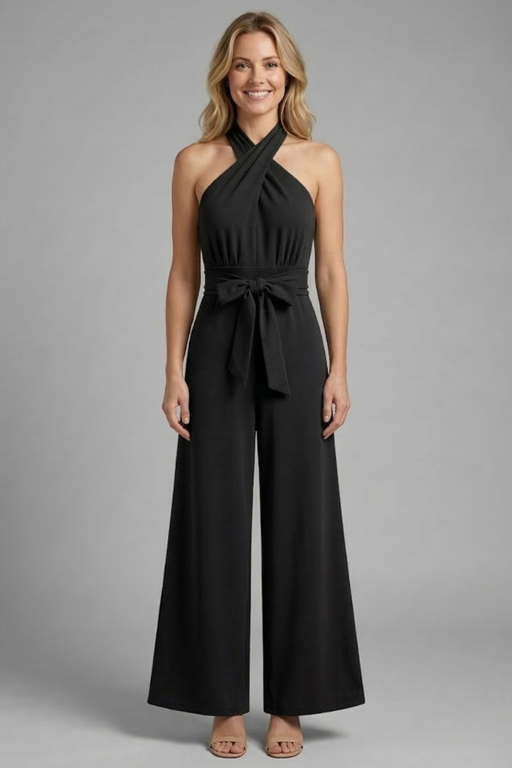 Women’s Jumpsuit with V Neckline and Tied Waist