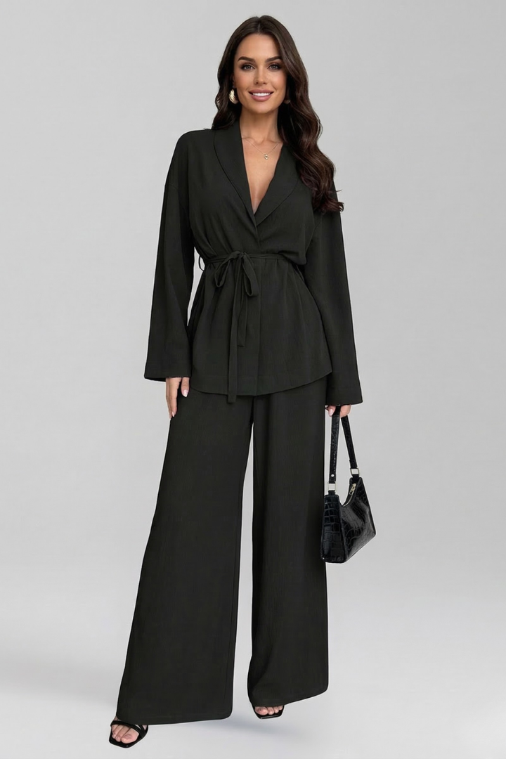 Women’s Jumpsuit with V Neckline and Waist Belt