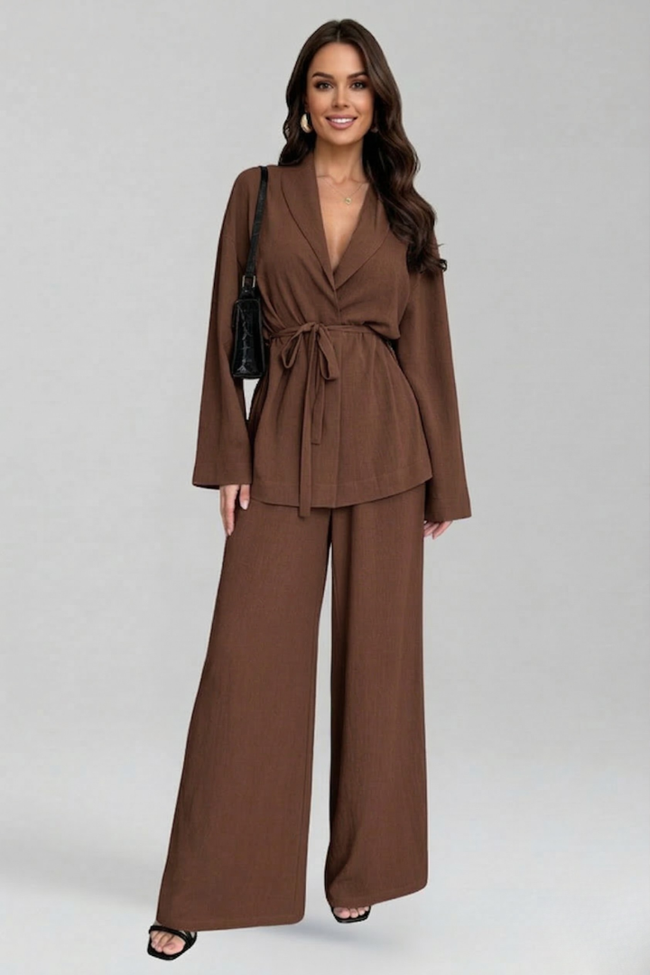 Women’s Jumpsuit with V Neckline and Waist Belt