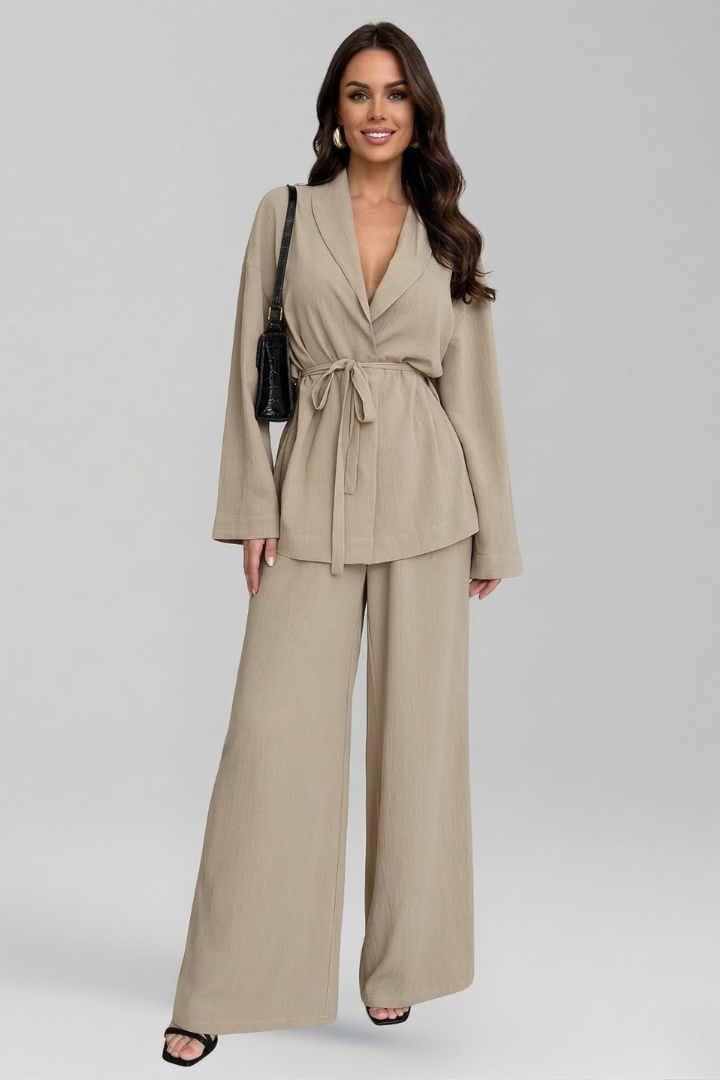Women’s Jumpsuit with V Neckline and Waist Belt
