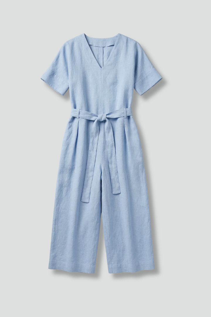 Women’s Jumpsuit with V Neckline and Waist Tie