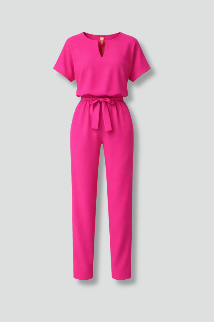 Women’s Jumpsuit with V Neckline and Waist Tie