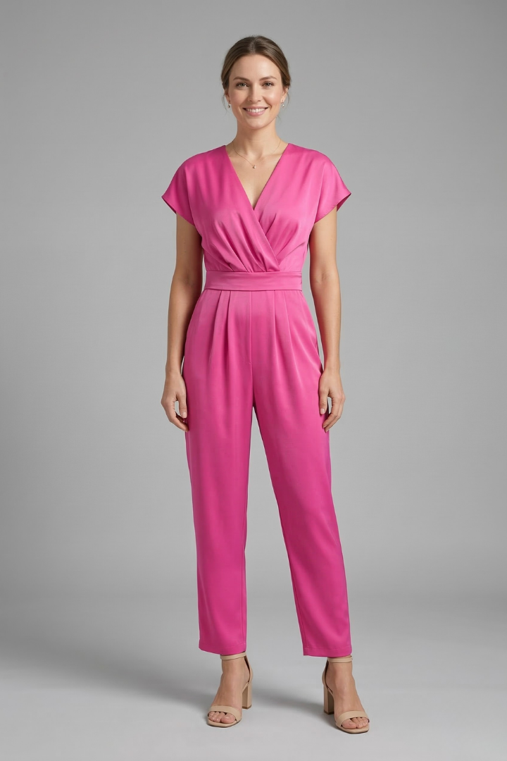 Women’s Jumpsuit with V Neckline and Waist Tie