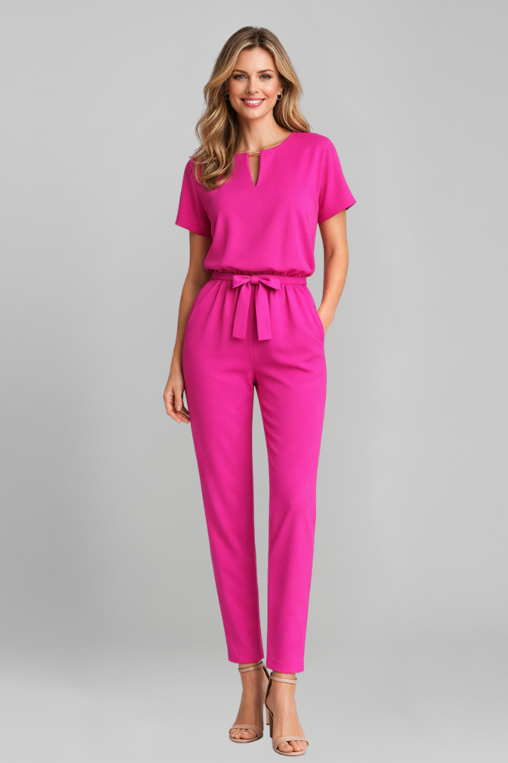 Women’s Jumpsuit with V Neckline and Waist Tie