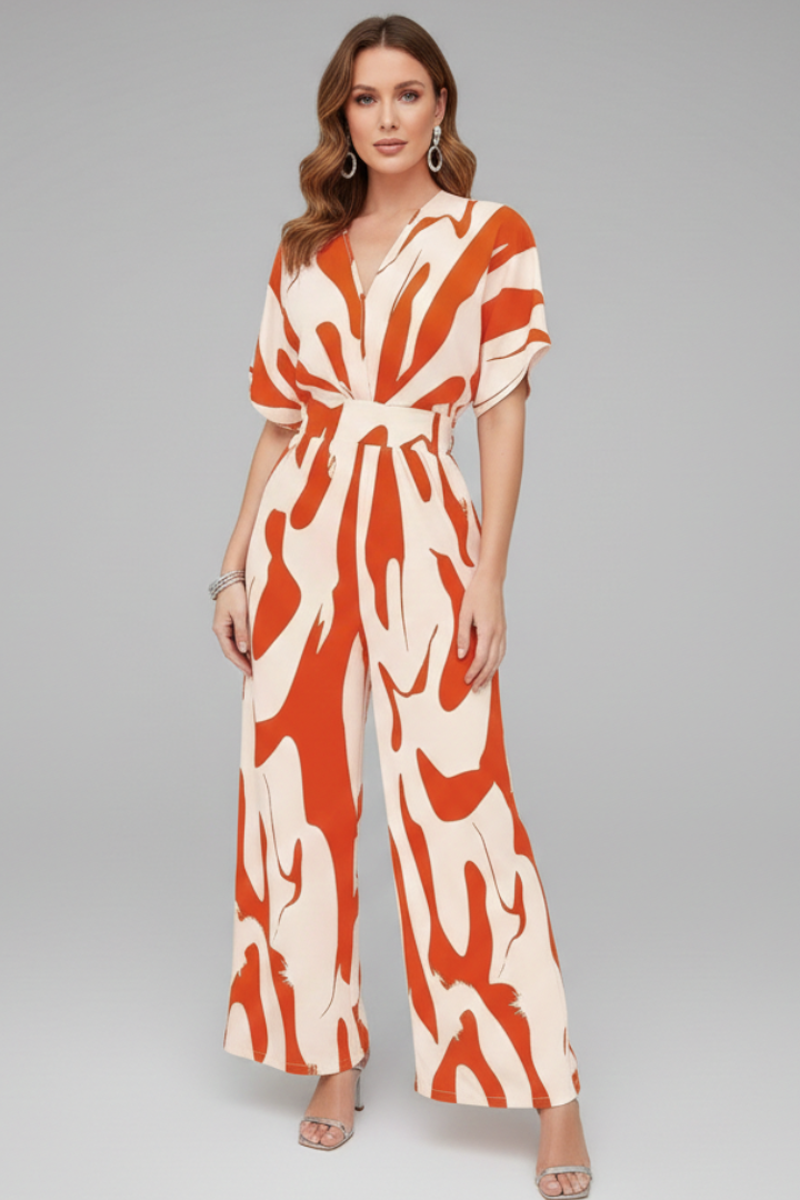 Women’s Jumpsuit with V Neckline and Waist Tie
