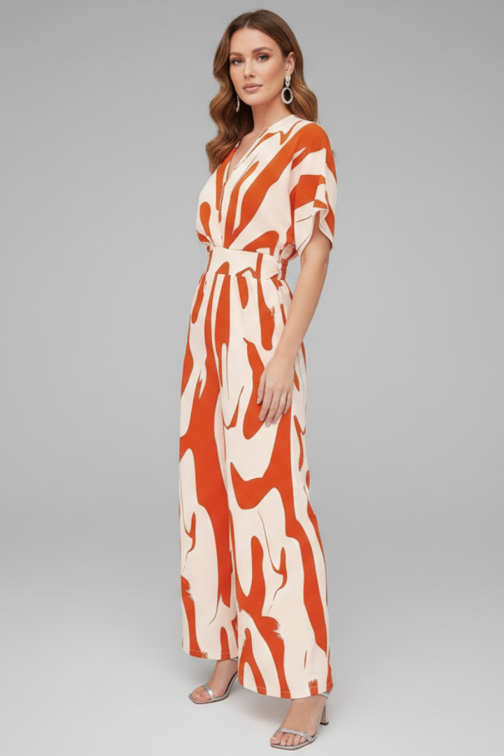 Women’s Jumpsuit with V Neckline and Waist Tie
