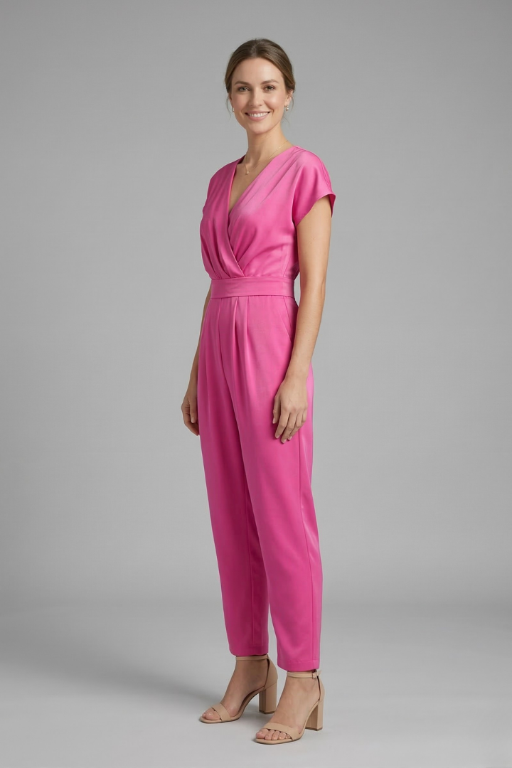 Women’s Jumpsuit with V Neckline and Waist Tie