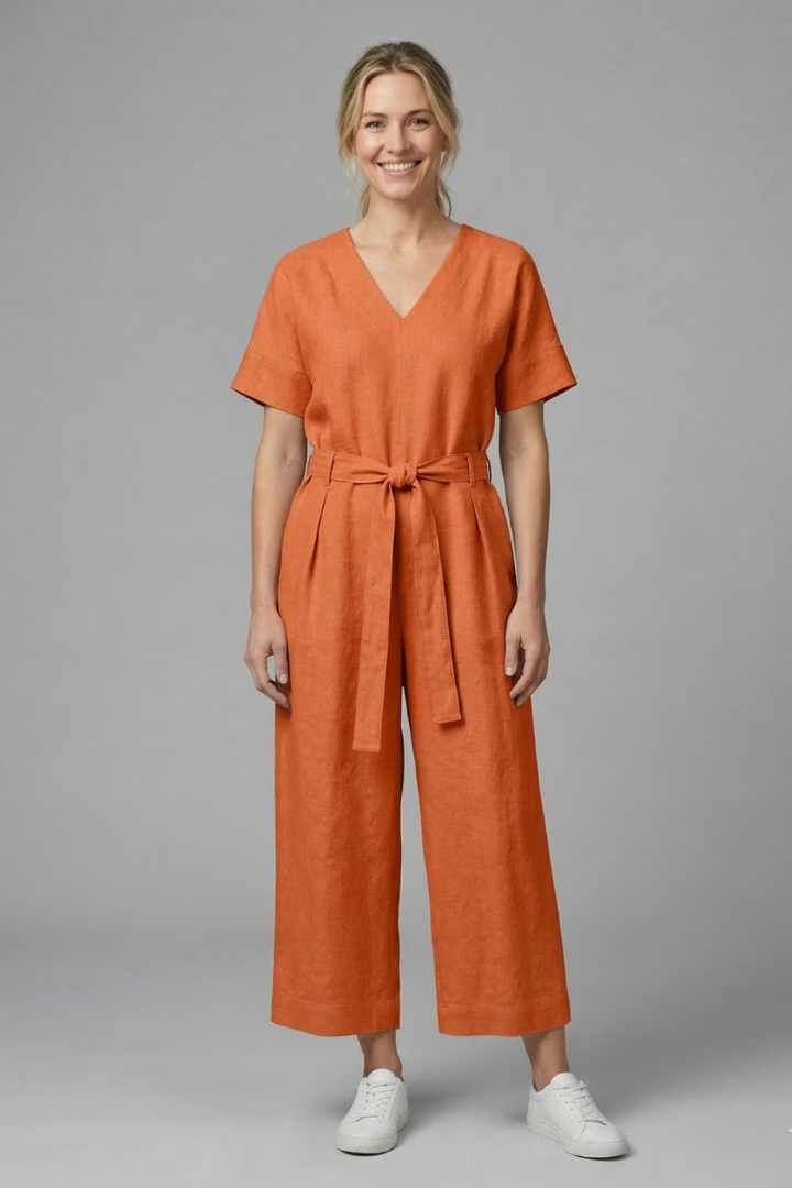 Women’s Jumpsuit with V Neckline and Waist Tie