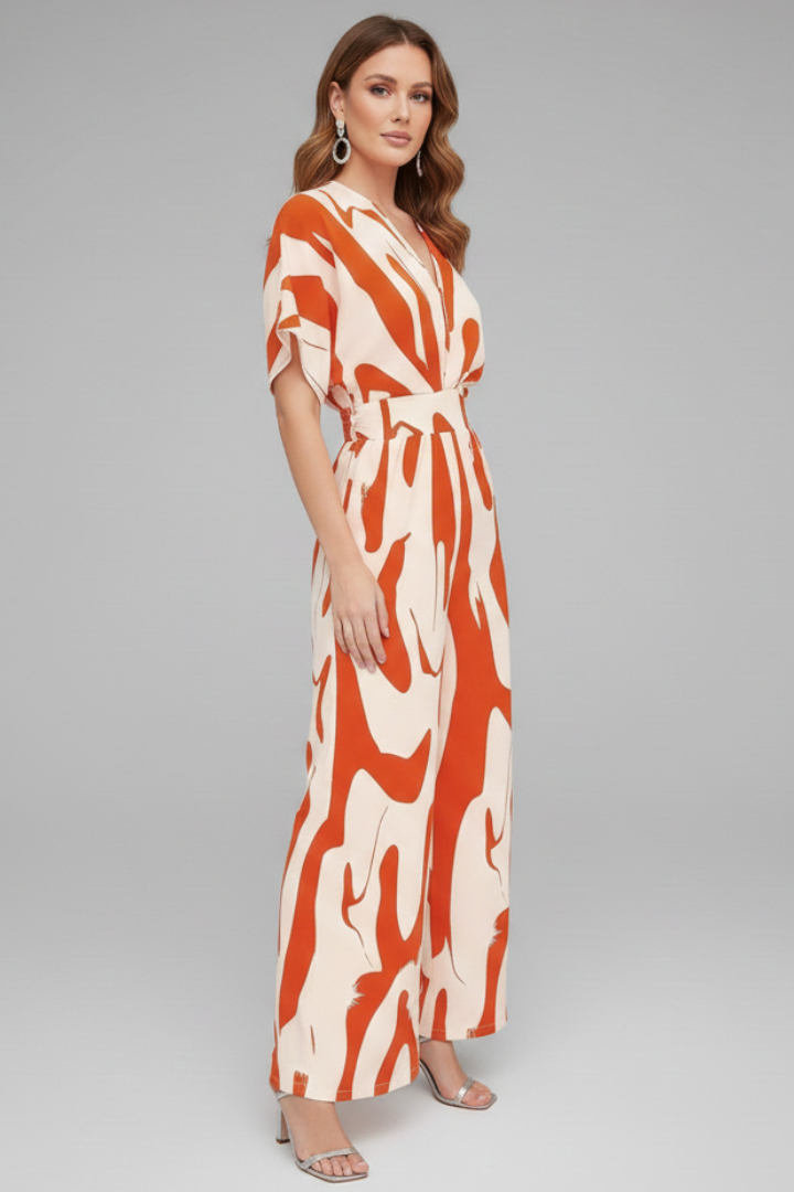 Women’s Jumpsuit with V Neckline and Waist Tie