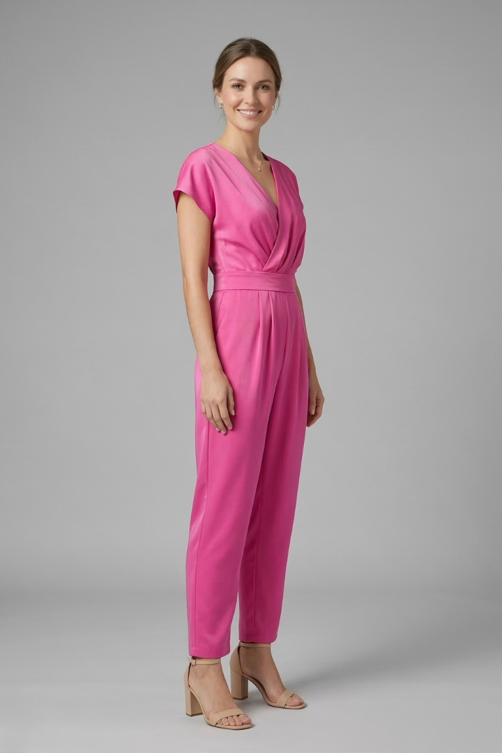 Women’s Jumpsuit with V Neckline and Waist Tie