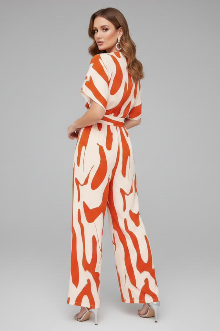 Women’s Jumpsuit with V Neckline and Waist Tie