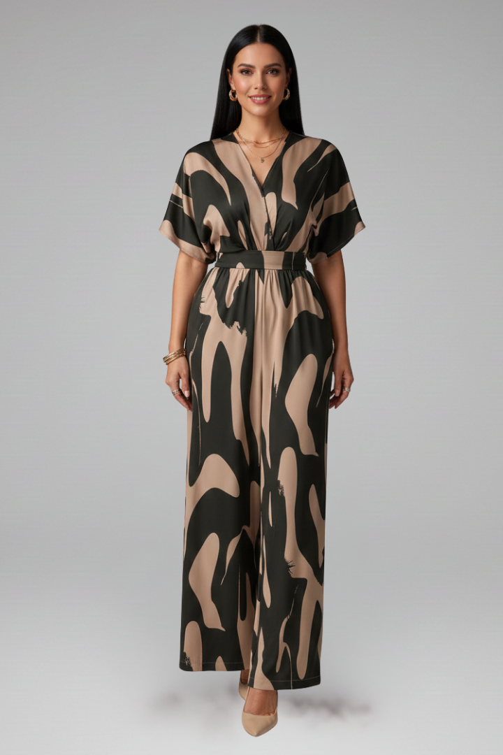 Women’s Jumpsuit with V Neckline and Waist Tie