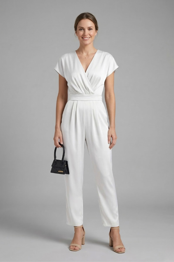 Women’s Jumpsuit with V Neckline and Waist Tie