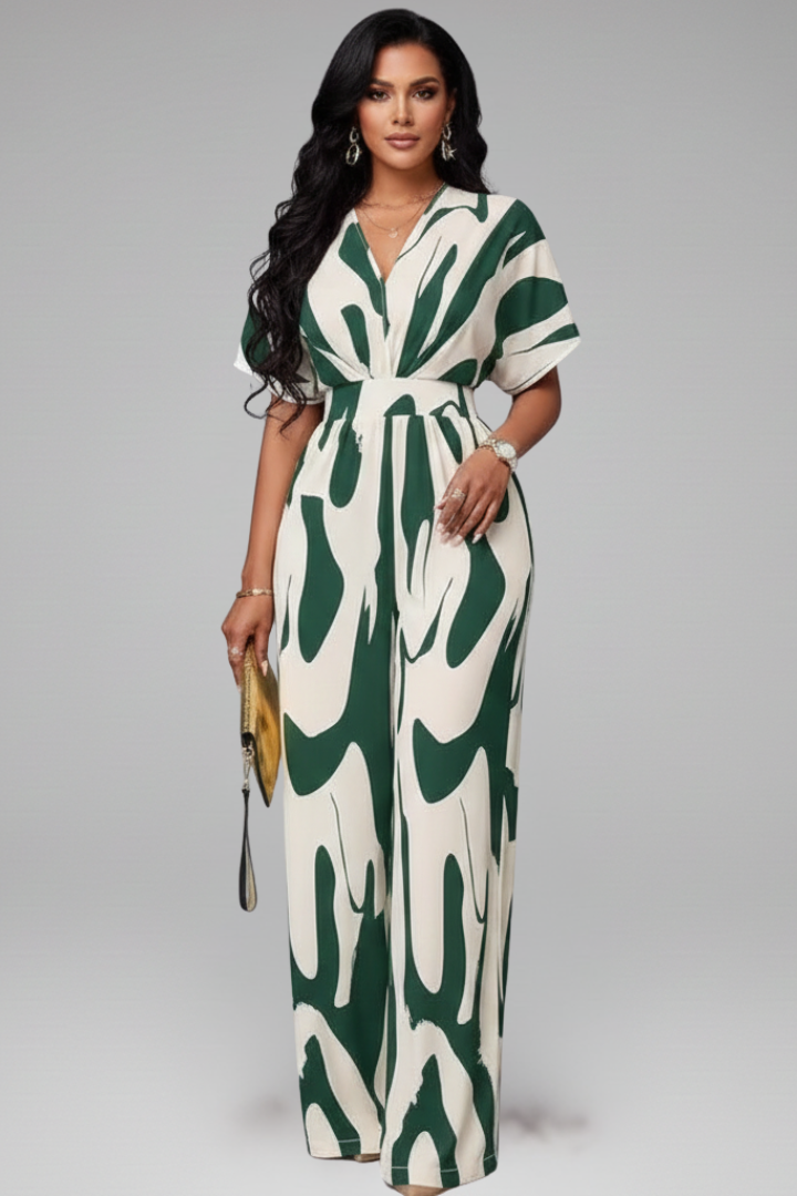 Women’s Jumpsuit with V Neckline and Waist Tie