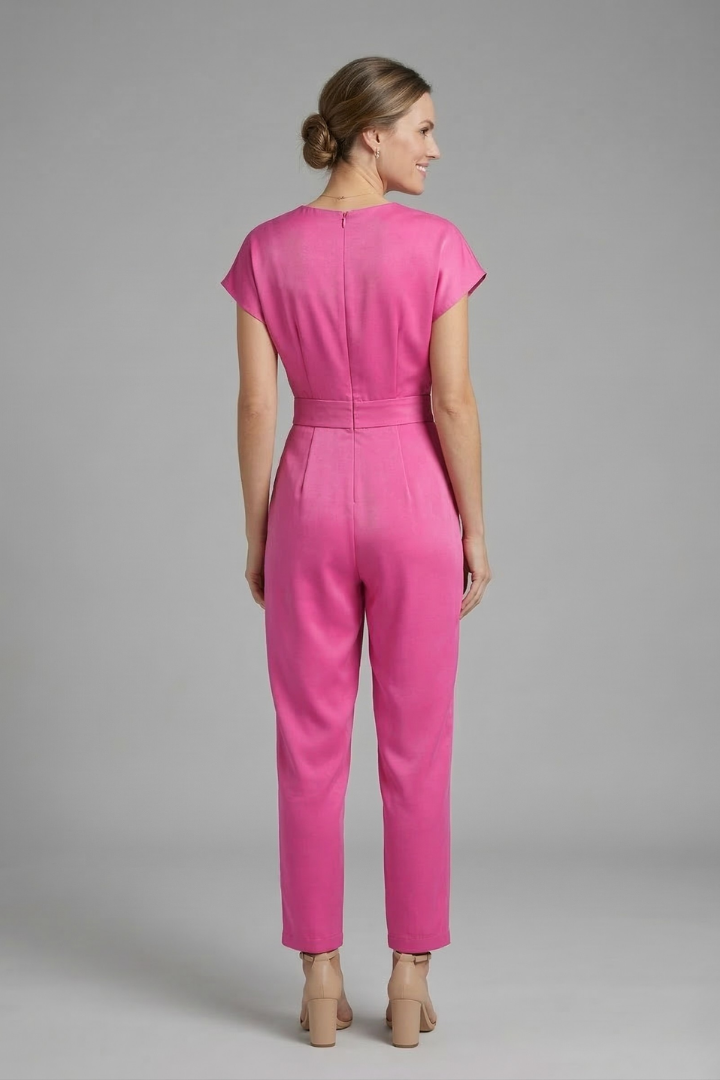Women’s Jumpsuit with V Neckline and Waist Tie