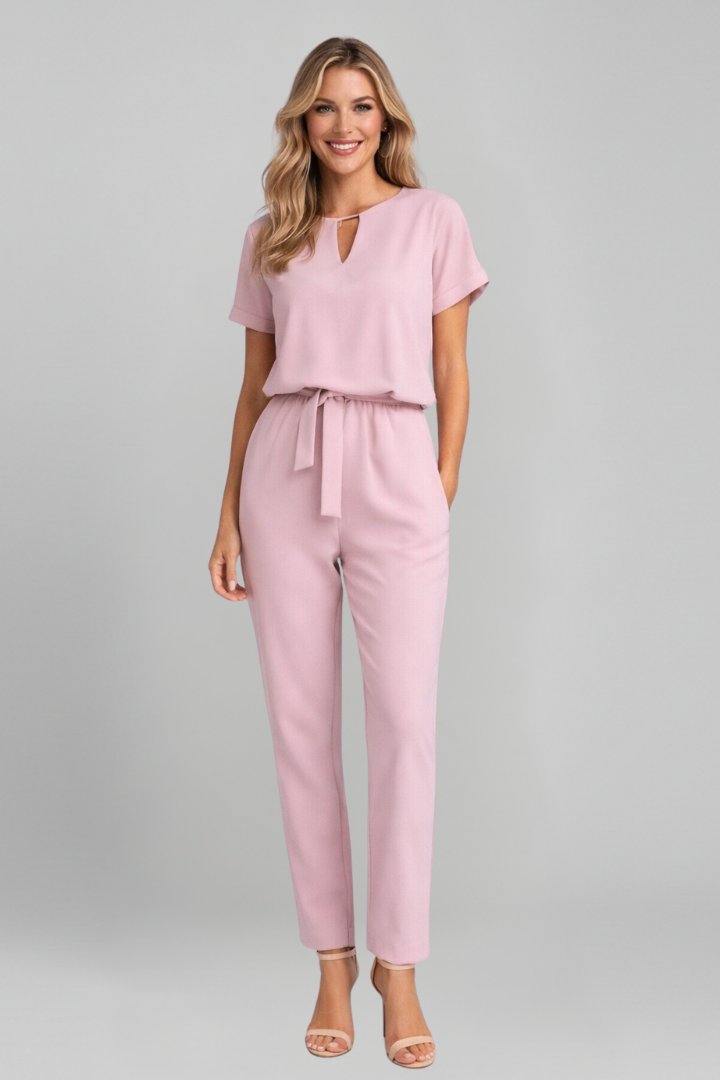 Women’s Jumpsuit with V Neckline and Waist Tie