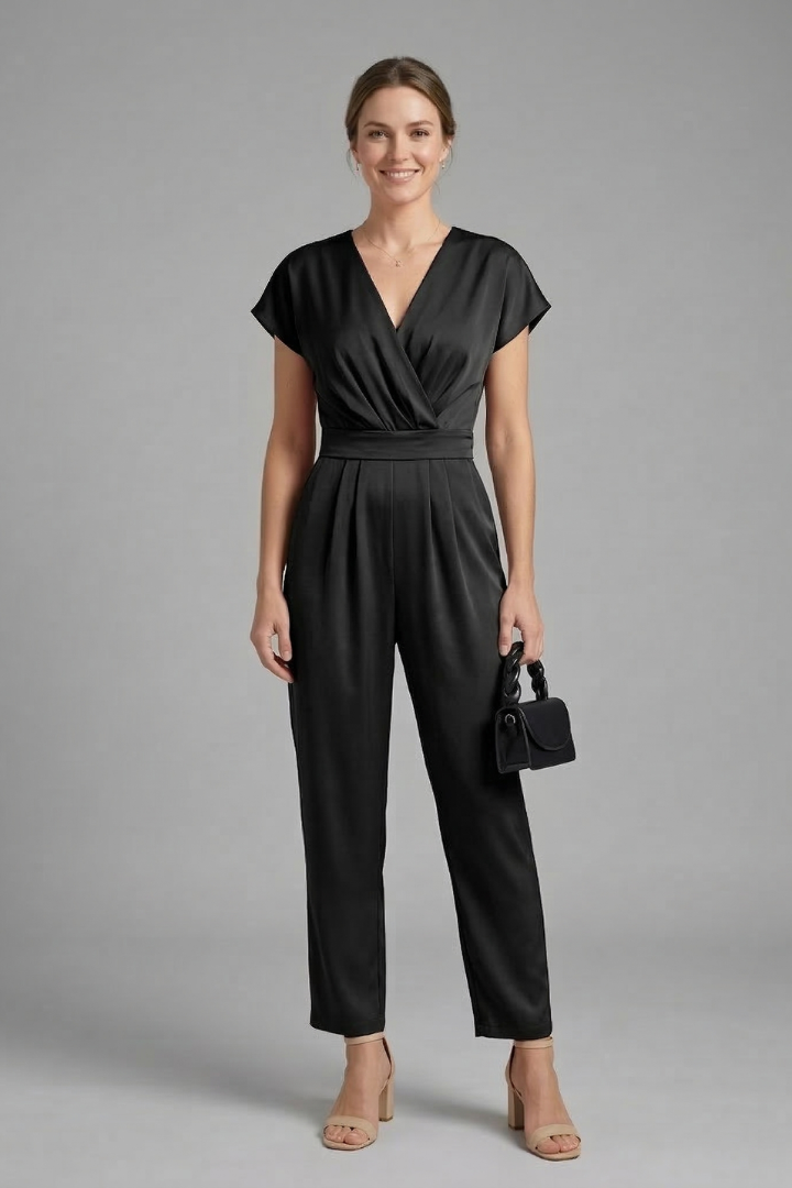 Women’s Jumpsuit with V Neckline and Waist Tie