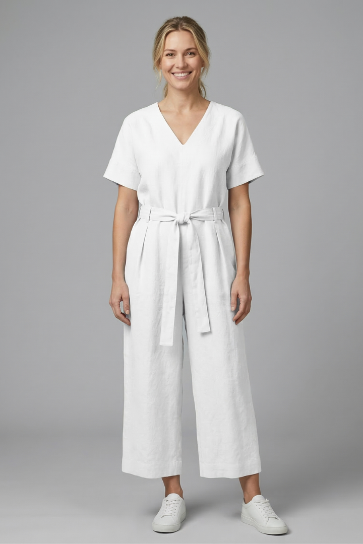 Women’s Jumpsuit with V Neckline and Waist Tie