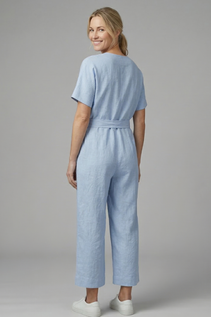 Women’s Jumpsuit with V Neckline and Waist Tie