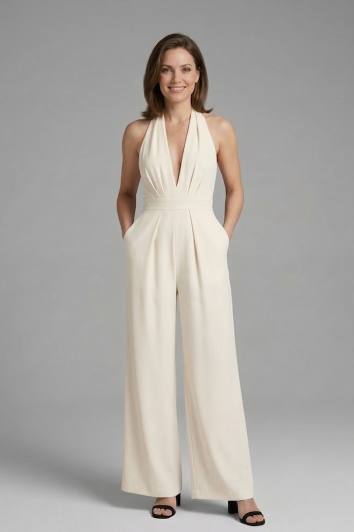 Women’s Jumpsuit with V Neckline and Wide Legs