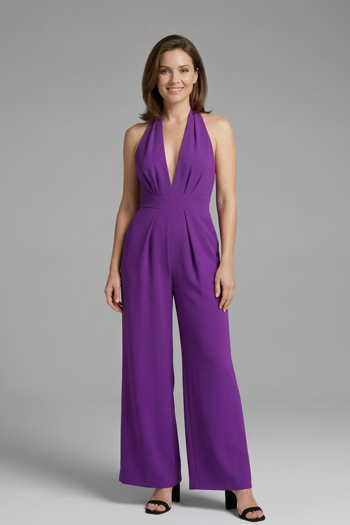 Women’s Jumpsuit with V Neckline and Wide Legs