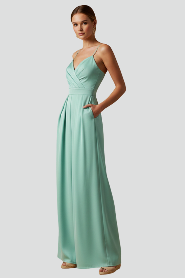 Women’s Jumpsuit with V Neckline and Wide Legs