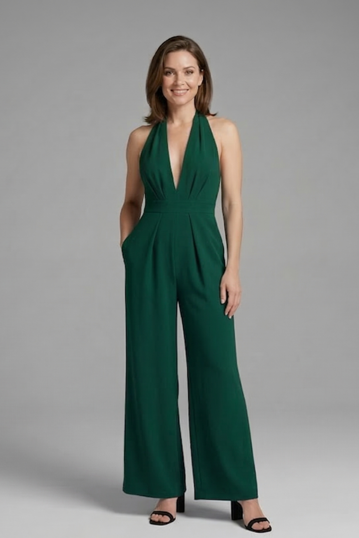Women’s Jumpsuit with V Neckline and Wide Legs