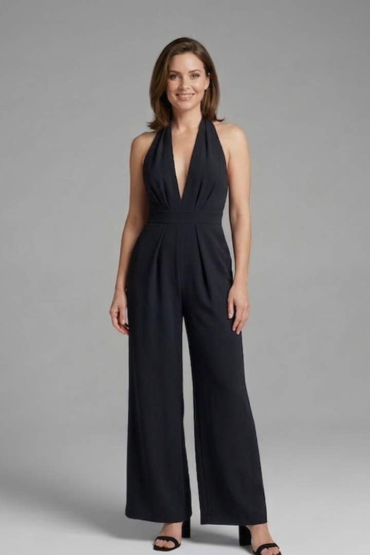 Women’s Jumpsuit with V Neckline and Wide Legs