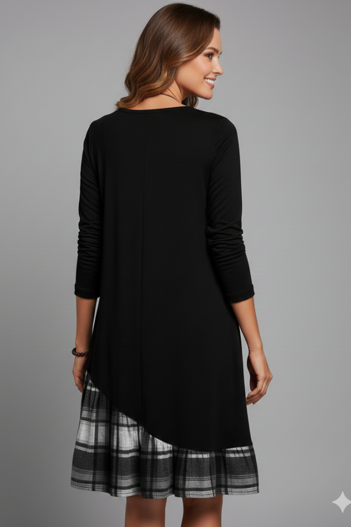 Women’s Knee-Length Dress with V-Neck and Long Sleeves